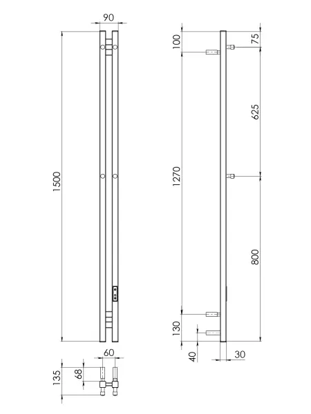 Полотенцесушитель электрический Gloss & Reiter URBAN Э2.К.6х150.PI2 Таймер., черный